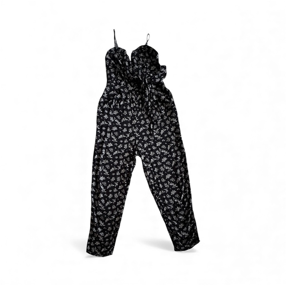 American Eagle Black White Floral Tube Jumpsuit Strapless Women’s M - Picture 2 of 6